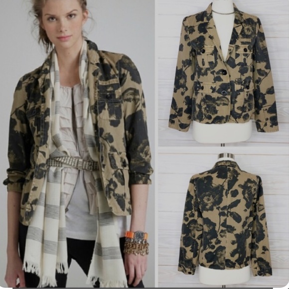J Crew jacket military size XS black blossom Camo style# 22561. lightly worn - Picture 1 of 7